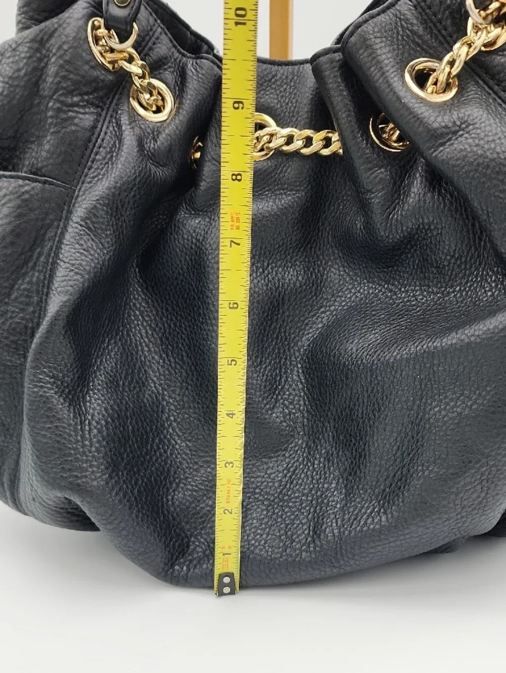Michael Kors Black Leather Drawstring Shoulder Bag with Gold Hardware
